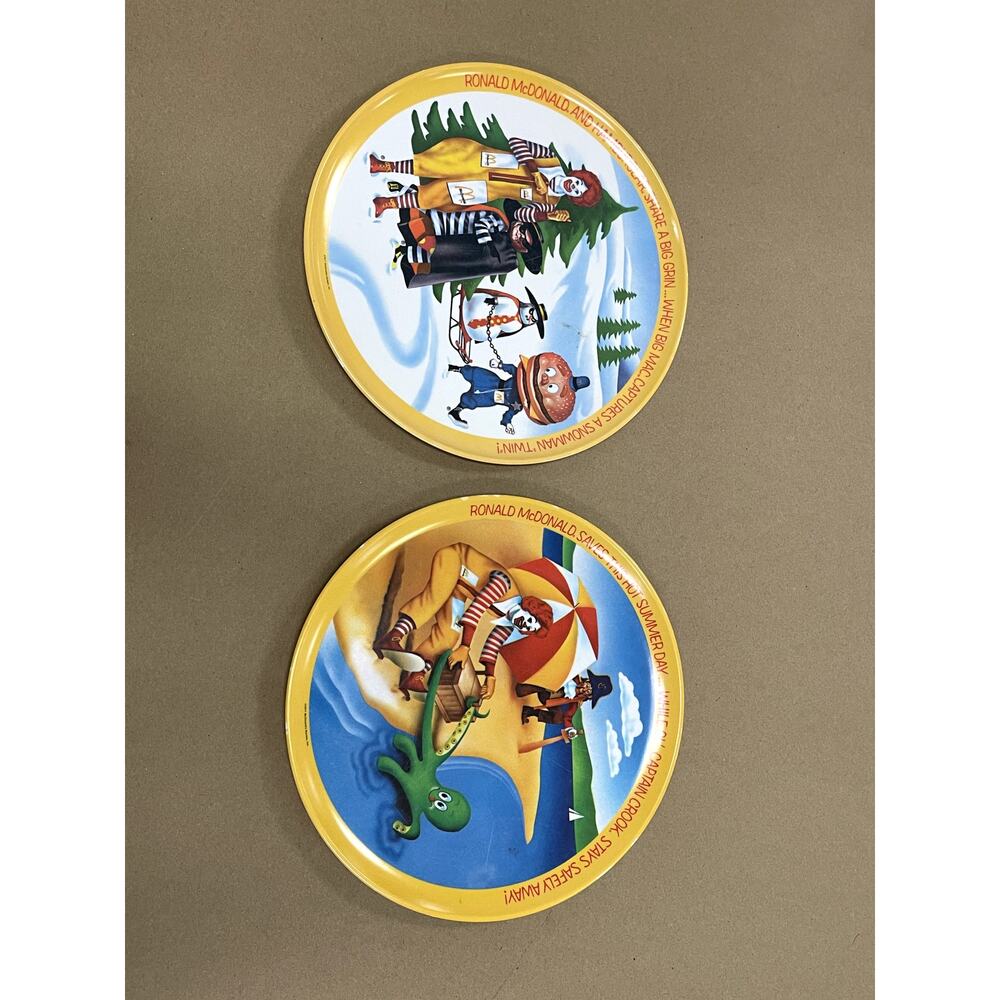 2 Vintage 1977 McDonald's 10"‎ plates, Summer and Winter